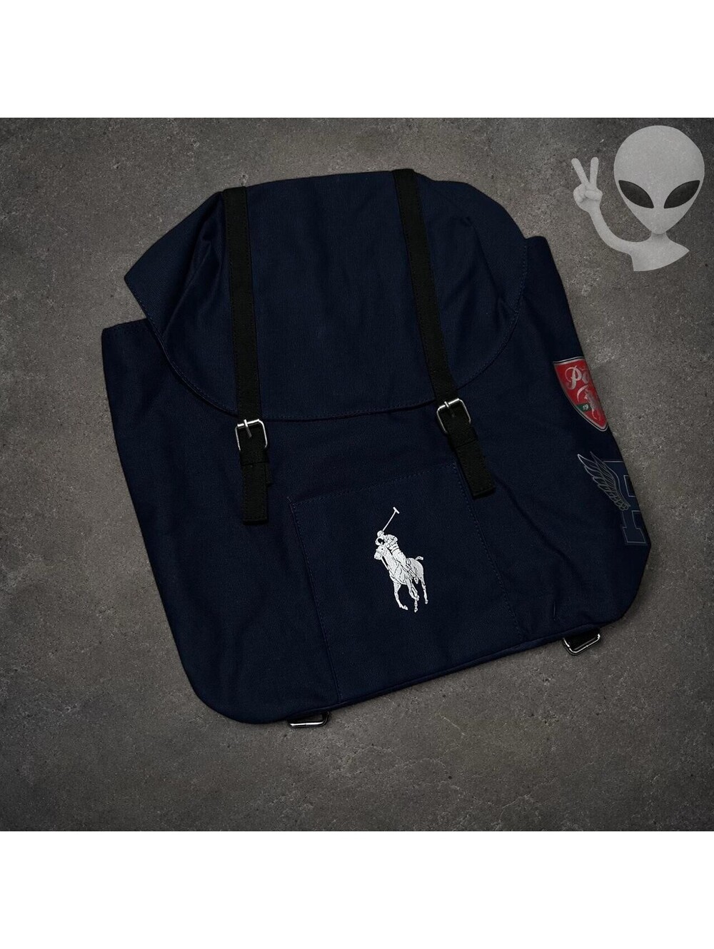Polo Ralph Lauren Fragrances Navy Blue Canvas Buckle Flap Backpack Bag New